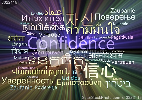 Image of Confidence multilanguage wordcloud background concept glowing