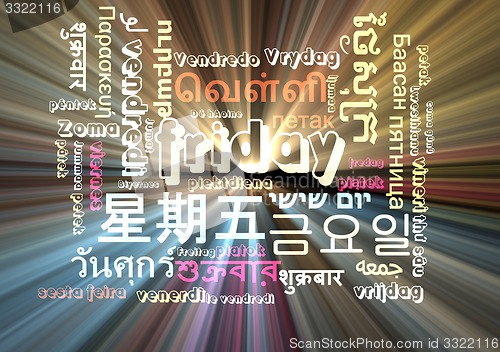 Image of Friday multilanguage wordcloud background concept glowing