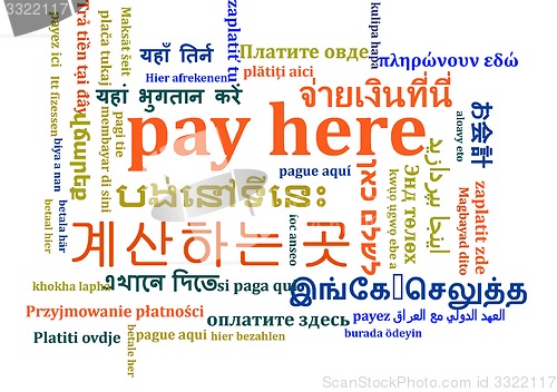 Image of Pay here multilanguage wordcloud background concept