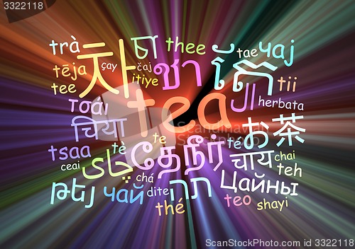 Image of Tea multilanguage wordcloud background concept glowing