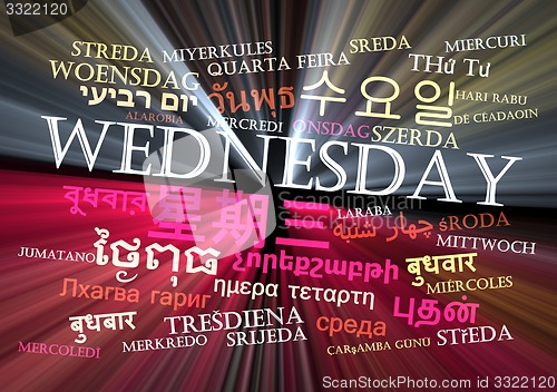 Image of Wednesday multilanguage wordcloud background concept glowing