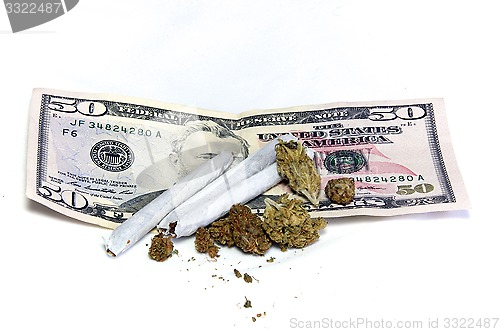 Image of marijuana on top of money