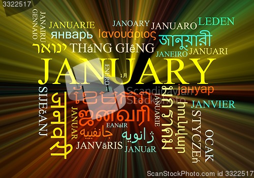 Image of January multilanguage wordcloud background concept glowing