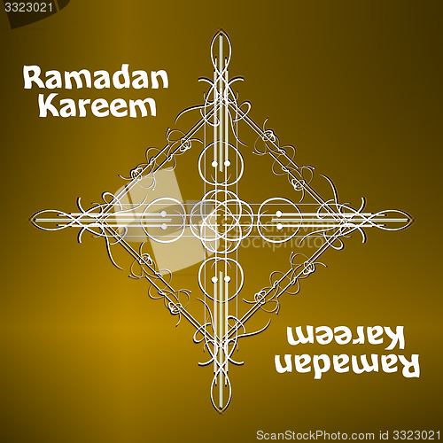 Image of Ramadan Kareem gold lettering star new moon, mockup Islamic greeting card