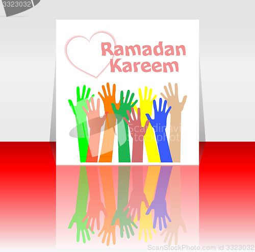 Image of Creative poster, banner or flyer design with arabic islamic calligraphy of text Ramadan Kareem 