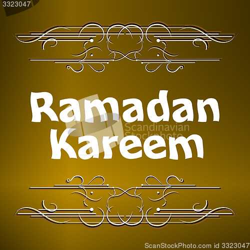 Image of Ramadan Kareem gold lettering star new moon, mockup Islamic greeting card