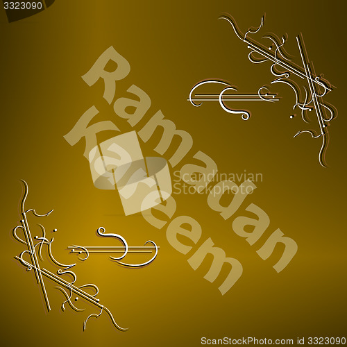 Image of Ramadan Kareem gold lettering star new moon, mockup Islamic greeting card