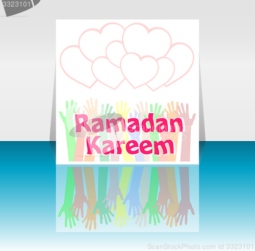 Image of Creative poster, banner or flyer design with arabic islamic calligraphy of text Ramadan Kareem 