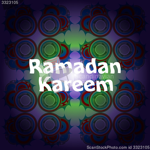 Image of Arabic Islamic calligraphy of text Ramadan Kareem on abstract background