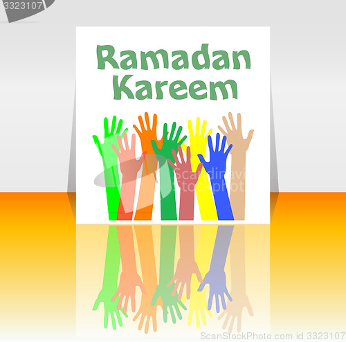 Image of Creative poster, banner or flyer design with arabic islamic calligraphy of text Ramadan Kareem 
