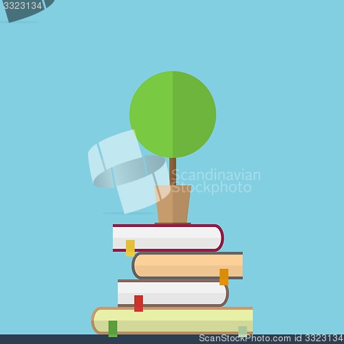 Image of Flat illustration of educaton concept. Books with tree