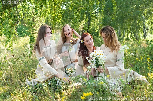Image of Beautiful women relaxing over nature background