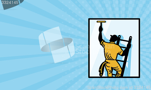 Image of Business card Window Cleaner Worker Cleaning Ladder Retro