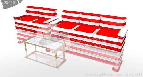 Image of red and white sofas