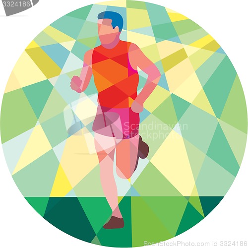 Image of Marathon Runner Running Circle Low Polygon