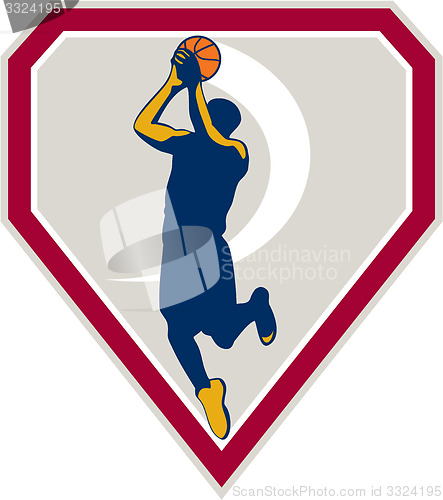 Image of Basketball Player Jump Shot Ball Shield Retro