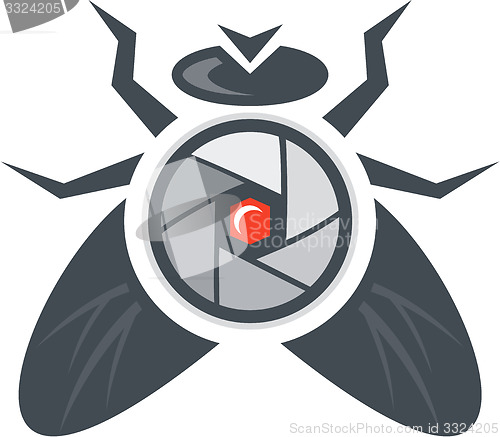 Image of Fly with Camera Lens on Back Isolated