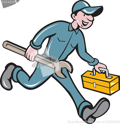 Image of Mechanic Carrying Toolbox Spanner Isolated Cartoon