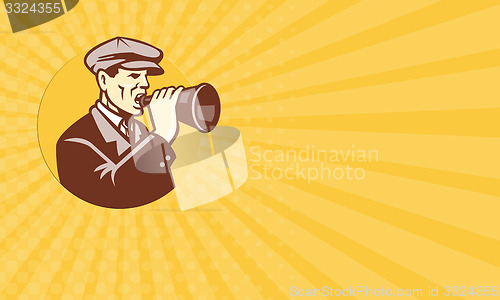 Image of Business card Man Shouting With Vintage Bullhorn Retro