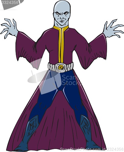 Image of Bald Sorcerer Casting Spell Isolated Cartoon