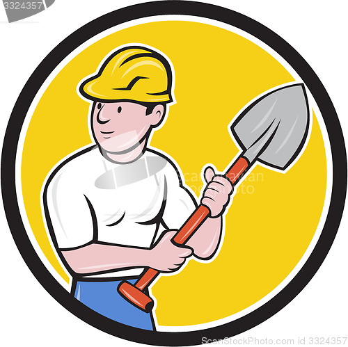 Image of Builder Construction Worker Holding Spade Cartoon