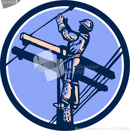 Image of Power Lineman Repairman Climb Pole Retro Circle