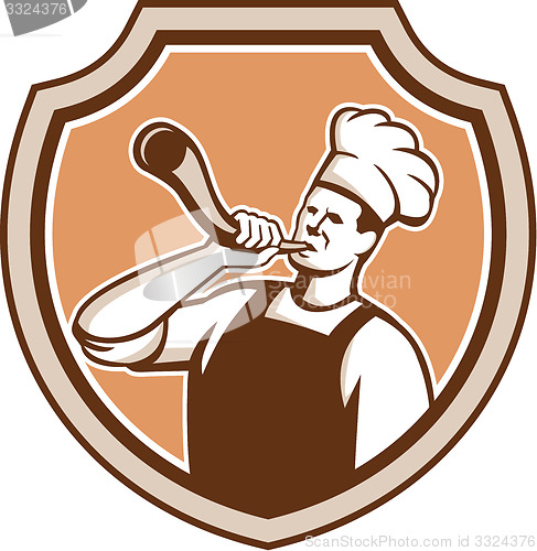 Image of Chef Cook Blowing Bullhorn Shield Retro