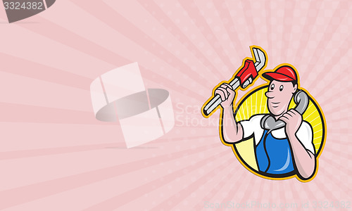 Image of Business card Plumber Worker With Adjustable Wrench Phone