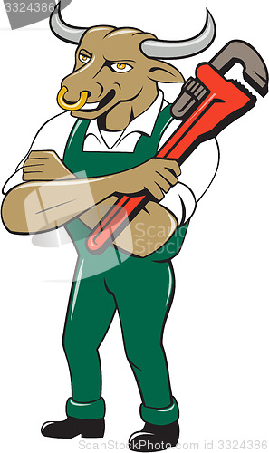 Image of Bull Plumber Wrench Standing Isolated Cartoon
