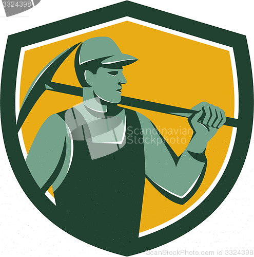 Image of Coal Miner With Pick Axe Shield Retro
