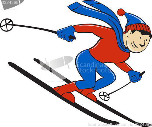 Image of Skier Skiing Side Isolated Cartoon