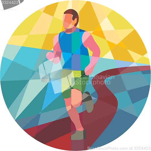 Image of Marathon Runner In Action Circle Low Polygon