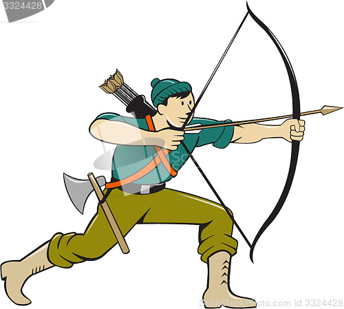 Image of Archer Aiming Long Bow Arrow Cartoon