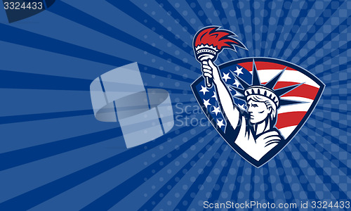 Image of Business card Statue of Liberty Holding Flaming Torch Shield