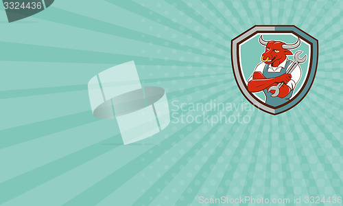 Image of Business card Bull Mechanic Spanner Standing Shield Cartoon