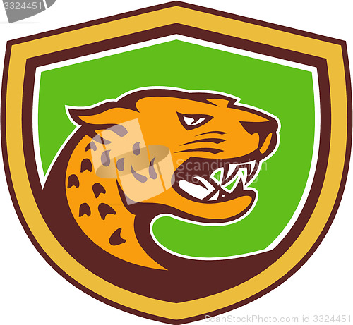 Image of Jaguar Head Side Growling Shield Retro