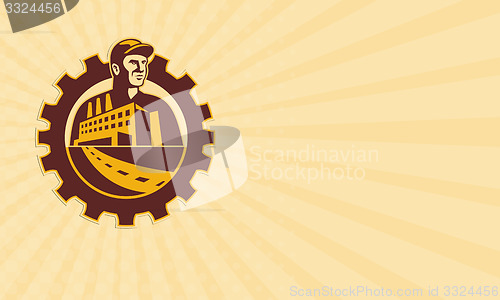 Image of Business card Factory Worker Mechanic With Cog Building