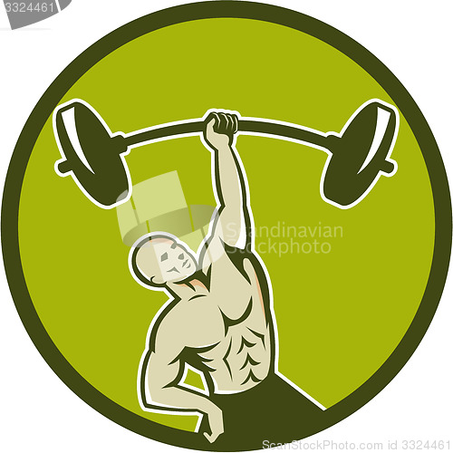 Image of Weightlifter Lifting Barbell Circle Retro