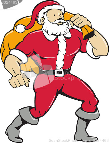 Image of Super Santa Claus Carrying Sack Isolated Cartoon