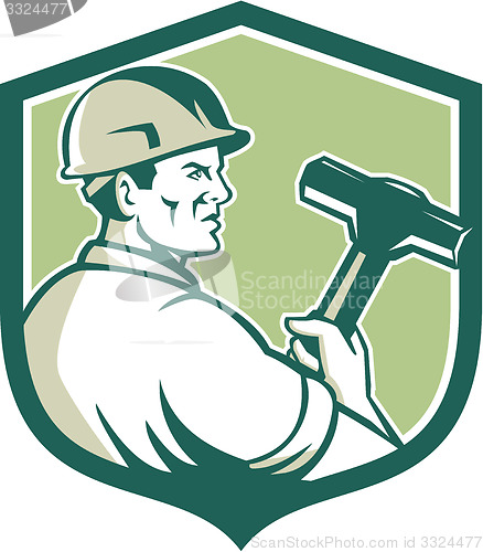 Image of Demolition Worker Sledgehammer Shield Retro