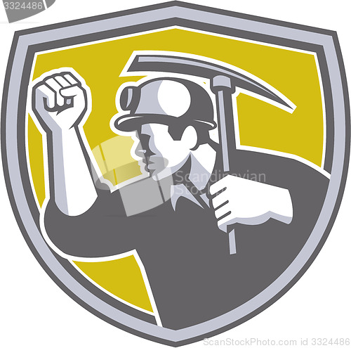Image of Coal Miner Clenched Fist Pick Axe Shield Retro