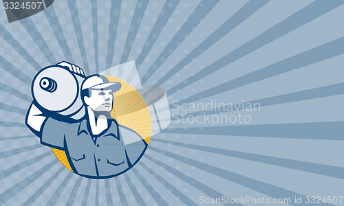 Image of Business card Delivery Worker Carrying Water Jug Retro