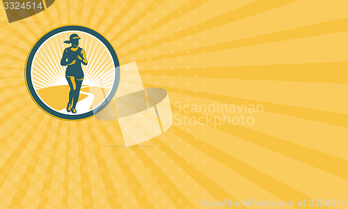 Image of Business card Female Marathon Runner Circle Retro
