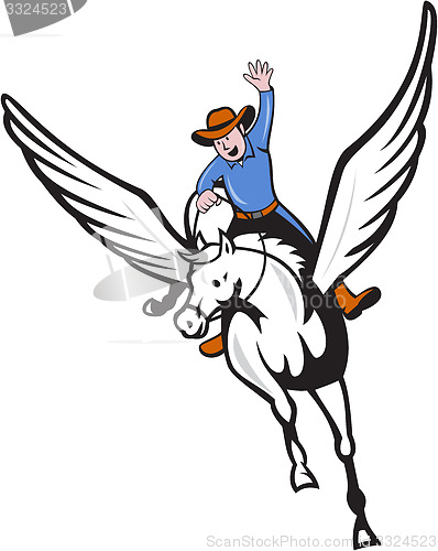 Image of Cowboy Riding Pegasus Flying Horse Cartoon
