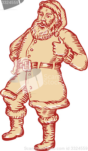 Image of Santa Claus Father Christmas Thumbs Up Etching