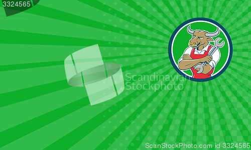 Image of Business card Bull Mechanic Spanner Standing Circle Cartoon
