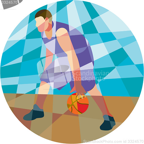Image of Basketball Player Dribbling Ball Circle Low Polygon