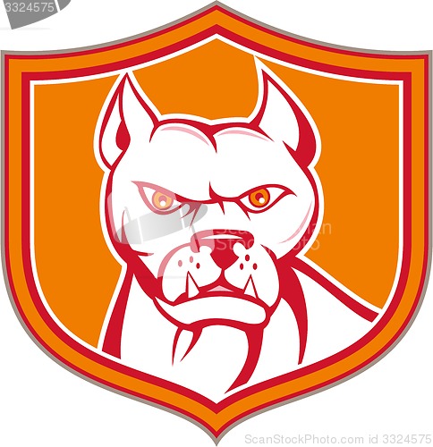 Image of White Pitbull Dog Mongrel Head Shield Cartoon