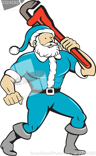 Image of Muscular Santa Claus Plumber Wrench Isolated Cartoon