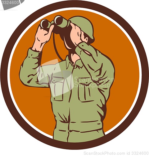Image of World War Two American Soldier Binoculars Retro Circle